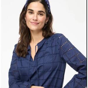 J Crew Eyelet Tie Neck Top M NWT Navy Blue Blouse Shirt CI312 J.Crew Coastal